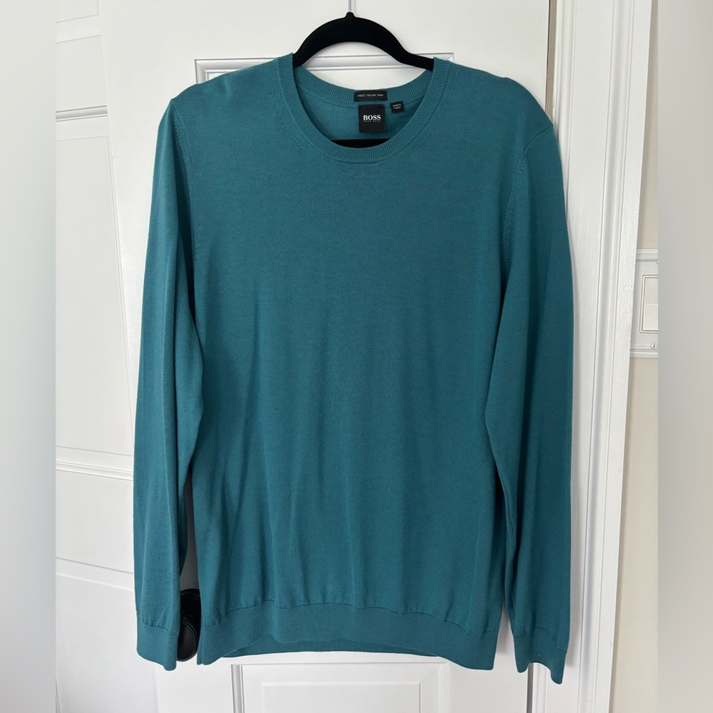 Boss Blue Crewneck Sweater Classic Knit